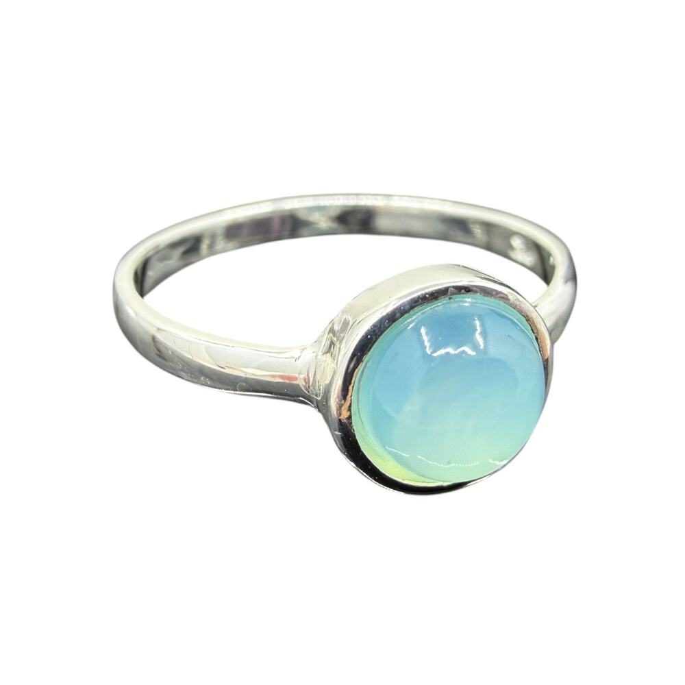 Cabochon Blue Chalcedony Ring Band 925 Sterling Silver Size 7 Gift Boxed - Picture 2 of 7